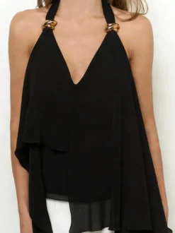 Débardeur noir à bretelles dos nu sans manches chic pour femmes