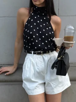 Débardeur noir à bretelles dos nu sans manches chic pour femmes