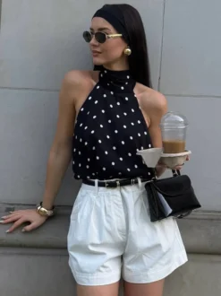 Débardeur noir à bretelles dos nu sans manches chic pour femmes