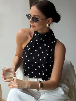 Débardeur noir à bretelles dos nu sans manches chic pour femmes