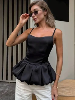 Débardeur noir à bretelles fines pour femme