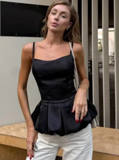 Débardeur noir à bretelles fines pour femme