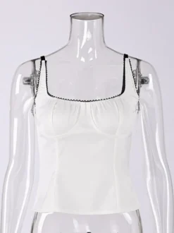 Débardeur noir à col carré plissé style décontracté pour femme été