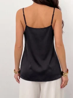 Débardeur noir à col en V en dentelle chic pour femmes