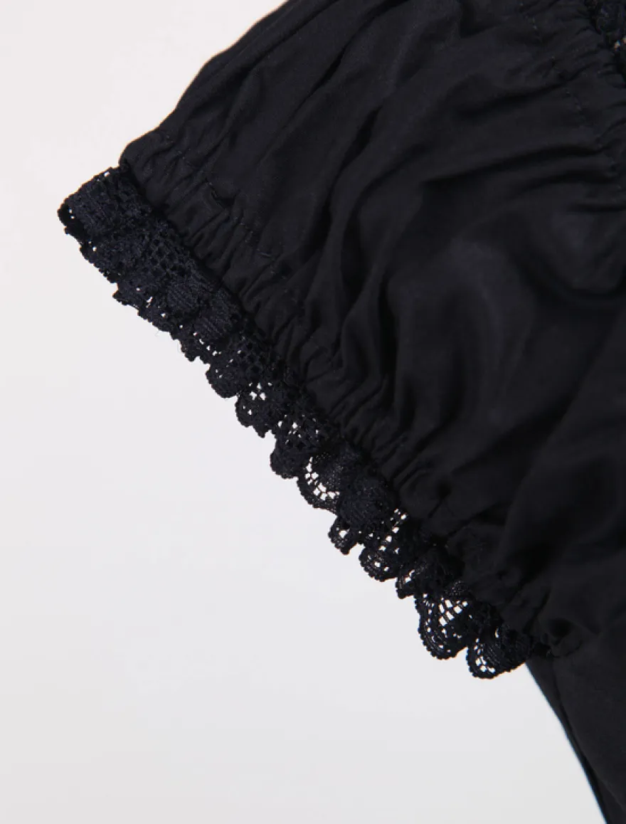 Dentelle de coton noir Lolita Robe OP 3 Lyers Hem Déguisements