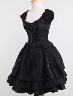 Dentelle de coton noir Lolita Robe OP 3 Lyers Hem Déguisements
