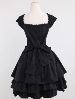 Dentelle de coton noir Lolita Robe OP 3 Lyers Hem Déguisements