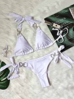 Deux Pièces Maillot de Bain Taille Haute avec Bretelles à Lacets Sexy