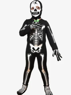Déguisement de squelette lumineux d'Halloween pour enfants combinaison réactive à la lumière noire avec imprimés 3D