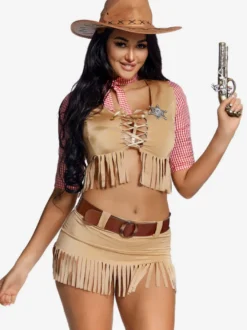 Déguisement Halloween Ensemble Fête Vintage Marron Clair Costumes De Cow-Girl
