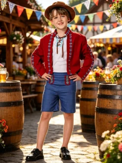 Déguisements de garçon pour l'Oktoberfest costumes de fête ensembles rétro rouges de carnaval pour garçon