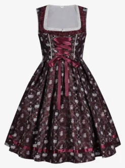 Déguisements Oktoberfest Dirndl Robe Dirndl Midi Longue Femme Bordeaux Halloween Rétro Robe Fille Adulte Ensemble de Fêtes