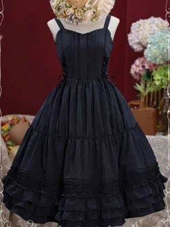 Douce Lolita JSK Robe Lacet Ruffle Cotton Lolita Robe Chasuble Jupes Déguisements Halloween