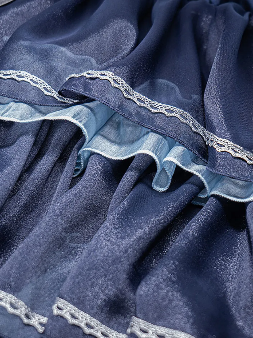 Douce Lolita JSK robe 2-Pièces Set Blue marine à volant robe idol