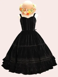 Douce Lolita JSK Robe Velours Lacet Ruffle Lolita Pull Jupes Bordeaux