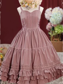 Douce Lolita JSK Robe Velours Lacet Ruffle Lolita Pull Jupes Bordeaux