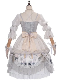 Douce Lolita Mariage OP Robe Imprimé Fleur Gris Claire Lolita Une Pièce Robe