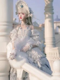 Douce Lolita Mariage OP Robe Imprimé Fleur Gris Claire Lolita Une Pièce Robe