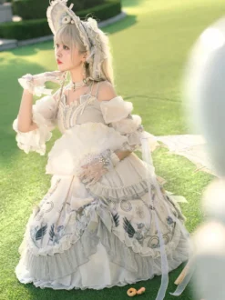 Douce Lolita Mariage OP Robe Imprimé Fleur Gris Claire Lolita Une Pièce Robe