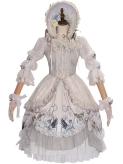 Douce Lolita Mariage OP Robe Imprimé Fleur Gris Claire Lolita Une Pièce Robe