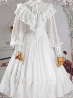 Douce Lolita OP Robe Noir Manches Transparentes à Volants Lolita Robes une pièce Déguisements Halloween