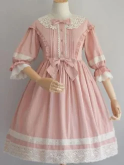 Douce Lolita OP Robe Noir Manche Mi-Longue à Volants Lolita Robes une pièce Déguisements Halloween