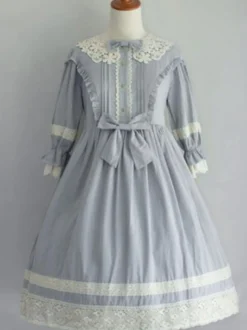 Douce Lolita OP Robe Noir Manche Mi-Longue à Volants Lolita Robes une pièce Déguisements Halloween