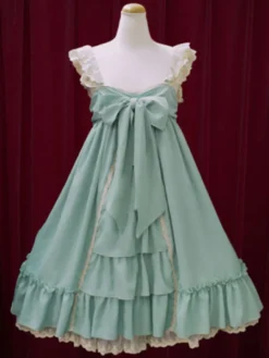 Douce Lolita Robe JSK Robe à Bretelle Avec Grand Noeud En Chiffon Déguisements Halloween