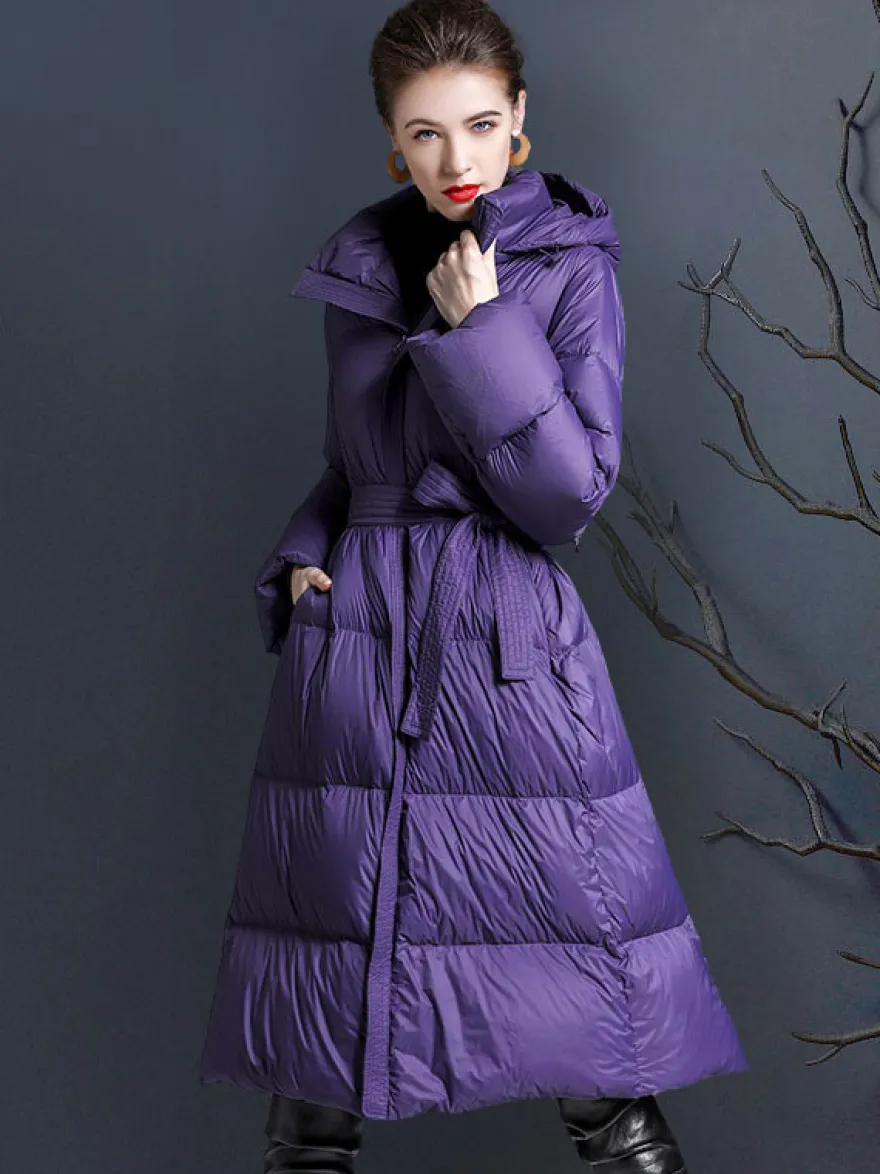 Doudoune à Capuche Violet Long Puffer Vêtements d'extérieur d'hiver pour les femmes