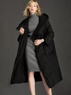 Doudoune longue en duvet de canard à manches 3/4 pour femme vêtement d'extérieur d'hiver 2026