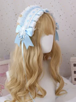 Doux Lolita Coiffe Bleu Dentelle Bows Dentelle Bandeau Couvre-chef Lolita Accessoires cheveux Déguisements Halloween