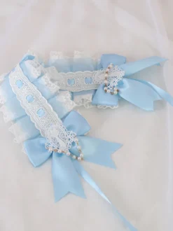 Doux Lolita Coiffe Bleu Dentelle Bows Dentelle Bandeau Couvre-chef Lolita Accessoires cheveux Déguisements Halloween