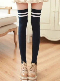 Doux Lolita Stocking deux chaussettes hautes de coton de rayure de tonalité Déguisements Halloween