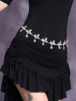 Eblouissant costume de danse orientale de rhinestone argent color-block Danseuse orientale Performance Déguisements Halloween