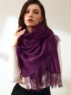 Echarpes Femme Hiver Unicolore avec Franges