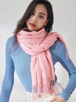 Echarpes Femme Hiver Unicolore avec Franges