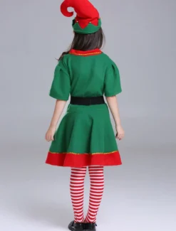 Enfants Noël Elfe Costumes Fille Robes Manches Demi Set 3 Pièce Déguisements Noël Cadeau Enfant