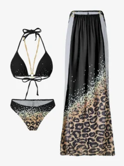 Ensemble bikini dos nu et cache-maillot de bain 3 pièces à imprimé léopard 2026