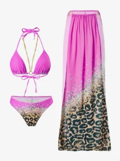 Ensemble bikini dos nu et cache-maillot de bain 3 pièces à imprimé léopard 2026