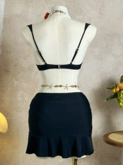Ensemble bikini 3 pièces avec paréo à volants et ornement soleil