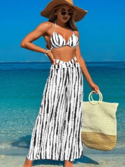 Ensemble bikini simple et pantalon de plage transparent 3 pièces pour l'été 2026