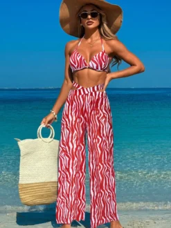 Ensemble bikini simple et pantalon de plage transparent 3 pièces pour l'été 2026
