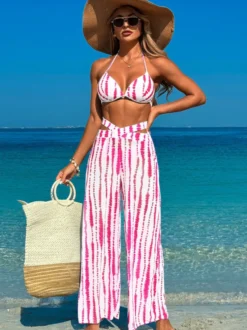 Ensemble bikini simple et pantalon de plage transparent 3 pièces pour l'été 2026