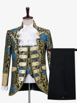 Ensemble Costume Vintage Rétro Imprimé Floral Médiéval Manches Longues Rétro Hommes