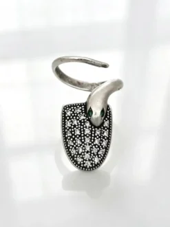 Ensemble de bagues de protection d'ongles vintage en argent ajustables creuses et ornées de strass. Bijoux pour ongles.