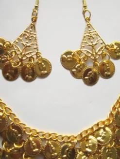 Ensemble de bijoux de danse du ventre Costume Or en plastique Bollywood Collier de danse Boucles d'oreilles pendantes Déguisements Halloween