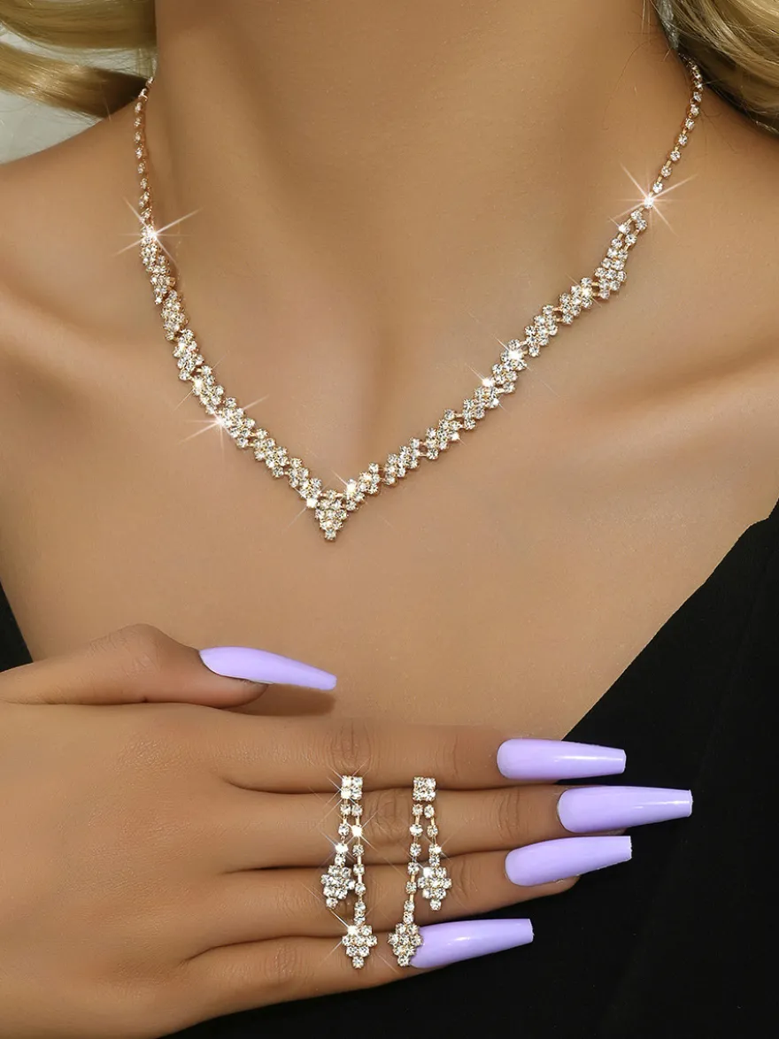 Ensemble de bijoux de mariage tendance en métal percé avec diamants chic