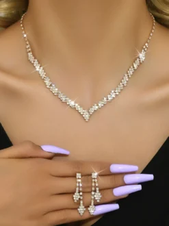 Ensemble de bijoux de mariage tendance en métal percé avec diamants chic