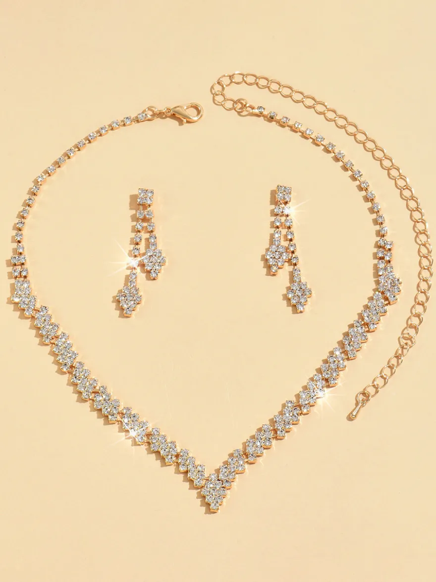 Ensemble de bijoux de mariage tendance en métal percé avec diamants chic