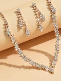 Ensemble de bijoux de mariage tendance en métal percé avec diamants chic